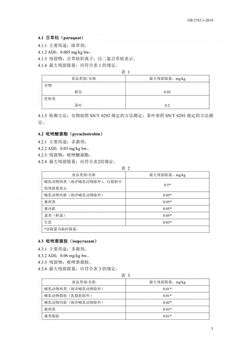 GB 2763.1-2018《食品安全国家标准食品中百草枯等43种农药最大残留限量》0006