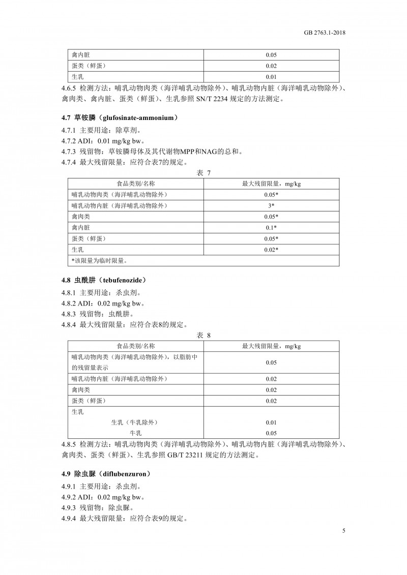 GB 2763.1-2018《食品安全国家标准食品中百草枯等43种农药最大残留限量》0008