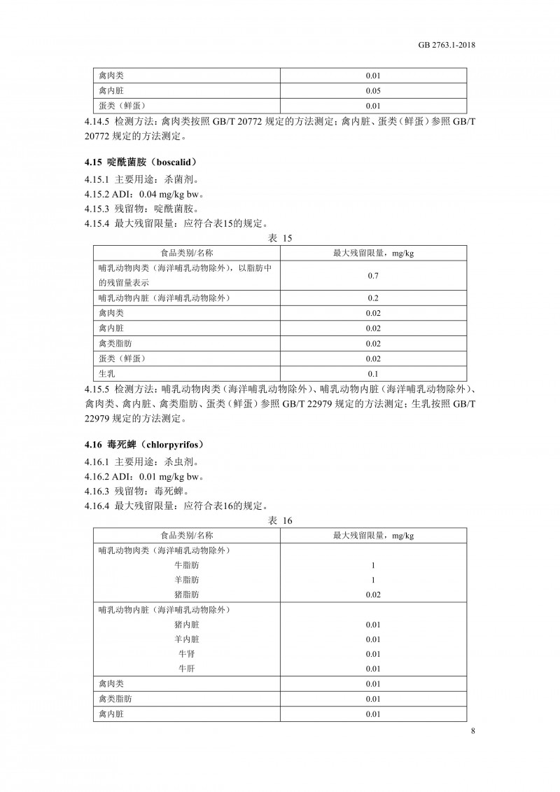 GB 2763.1-2018《食品安全国家标准食品中百草枯等43种农药最大残留限量》0011