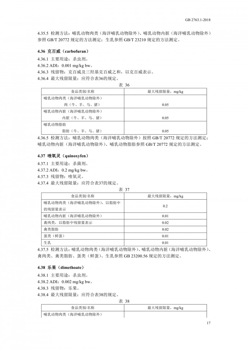 GB 2763.1-2018《食品安全国家标准食品中百草枯等43种农药最大残留限量》0020