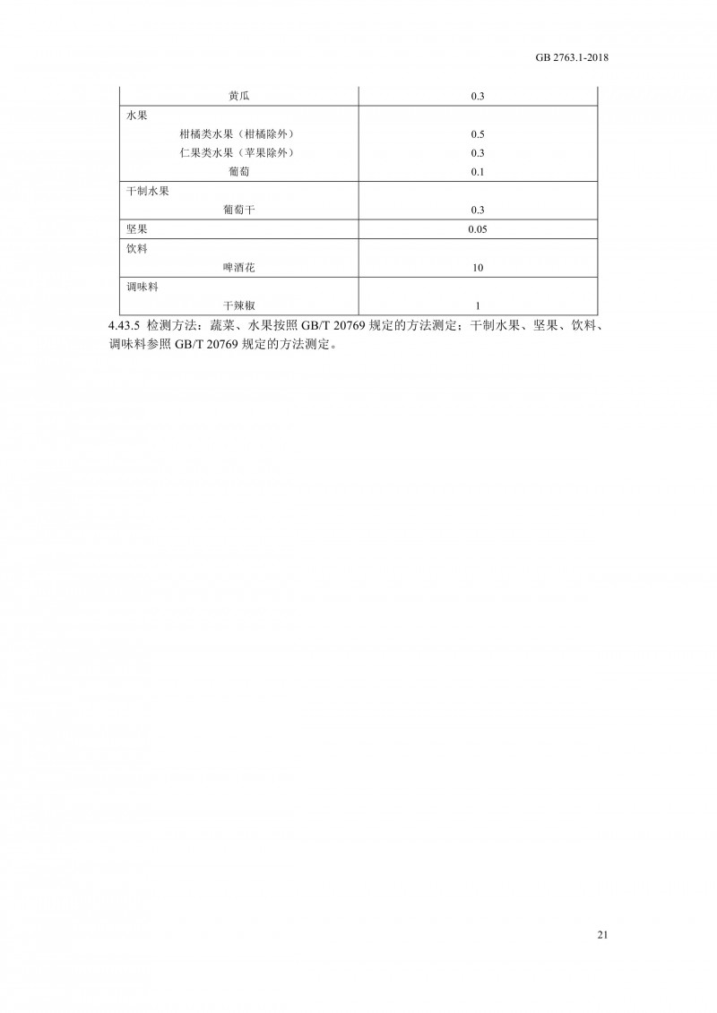 GB 2763.1-2018《食品安全国家标准食品中百草枯等43种农药最大残留限量》0024